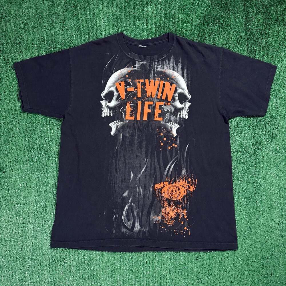 Y2K V-Twin Life Black T-Shirt Righteous Cycle Northern Alberta Biker Large